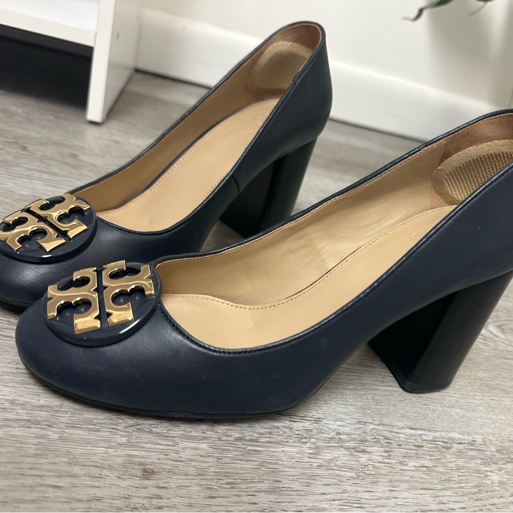Tory Burch Navy Blue Leather Janey Block Heel